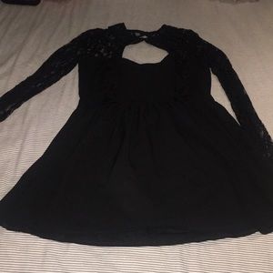 Black long sleeve lace collared dress